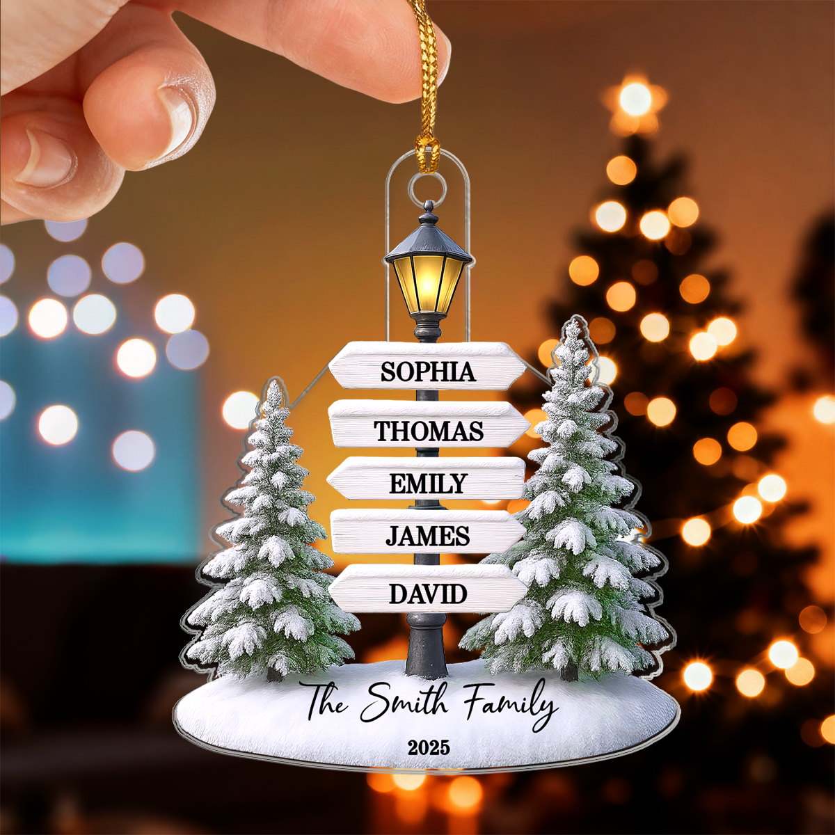 Christmas Family Lamp Posts Directional Signs - Personalized Acrylic Ornament - Gift For Family