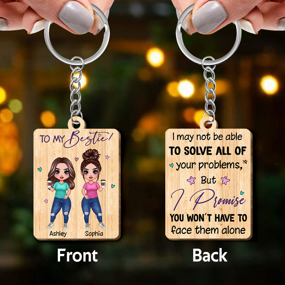 Doll Besties Standing To My Bestie Personalized Wooden Keychain