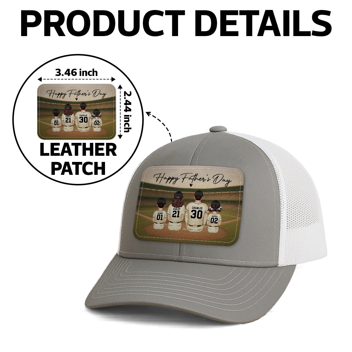 Retro Vintage Baseball Daddy's Dream Team Personalized Leather Patch Hat, Gift For Dad