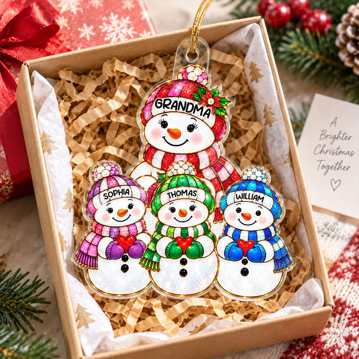 Cute Snowman Grandma Grandpa & Grandkids 2D Flat Printed - Personalized Acrylic Ornament - Christmas Decor For Family, Grandma, Grandpa