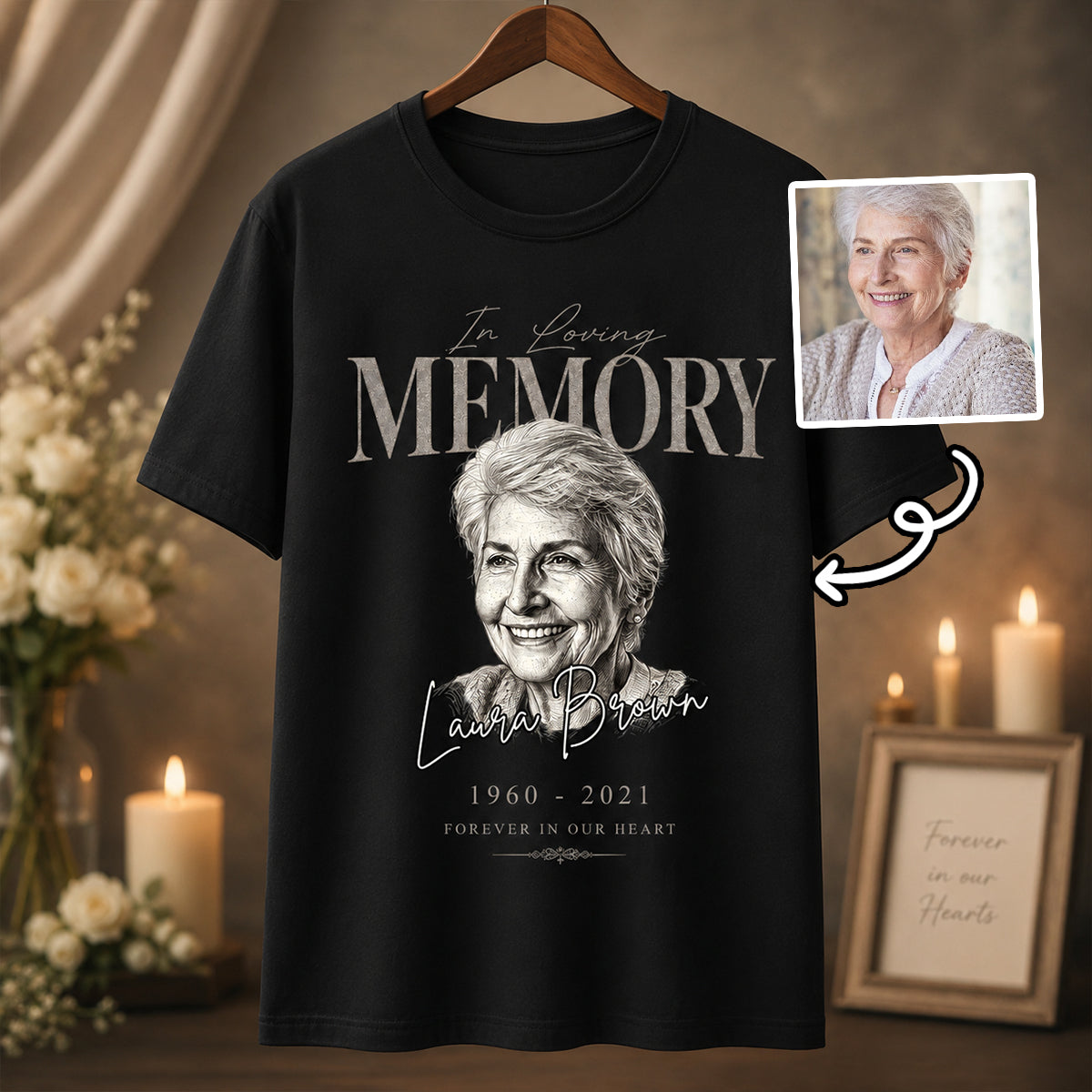 In Loving Memorial Forever In Our Hearts - Personalized Shirt - Memorial Sympathy Gift