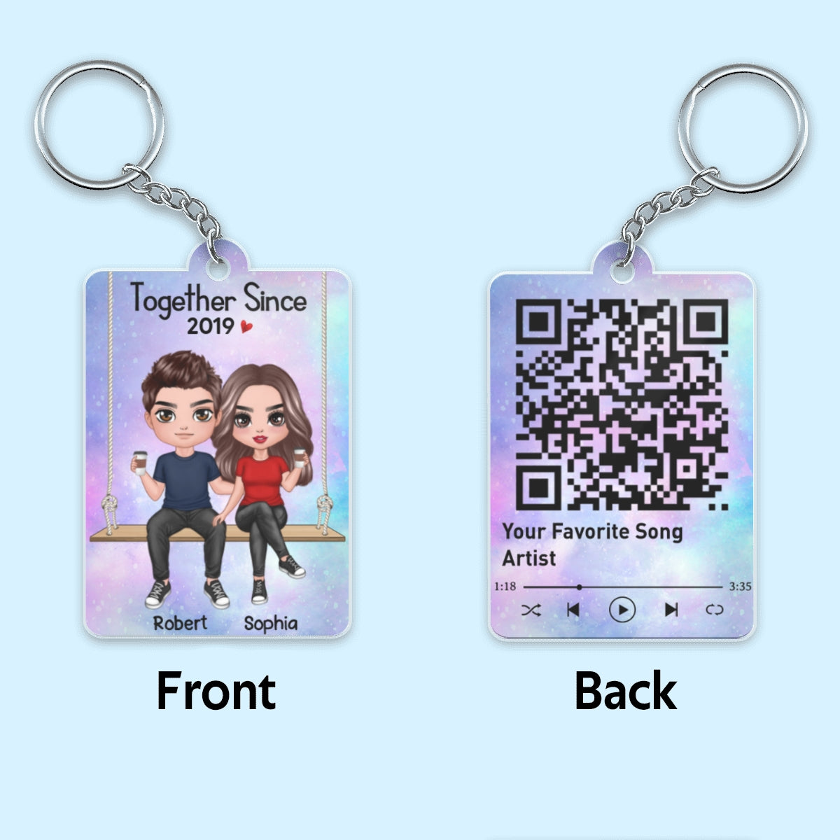 Doll Couple On Swing Together Since Favorite Song QR Code Personalized Acrylic Keychain