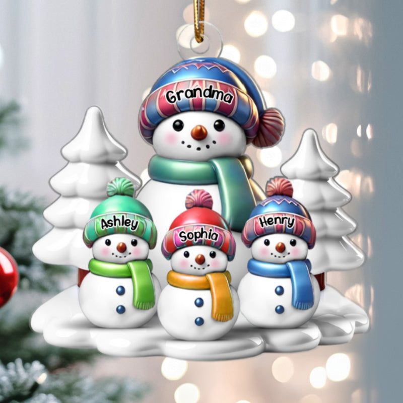 Winter Grandma & Grandkids Snowmen Christmas Personalized Acrylic Ornament, Christmas Gift For Grandma & Grandchildren