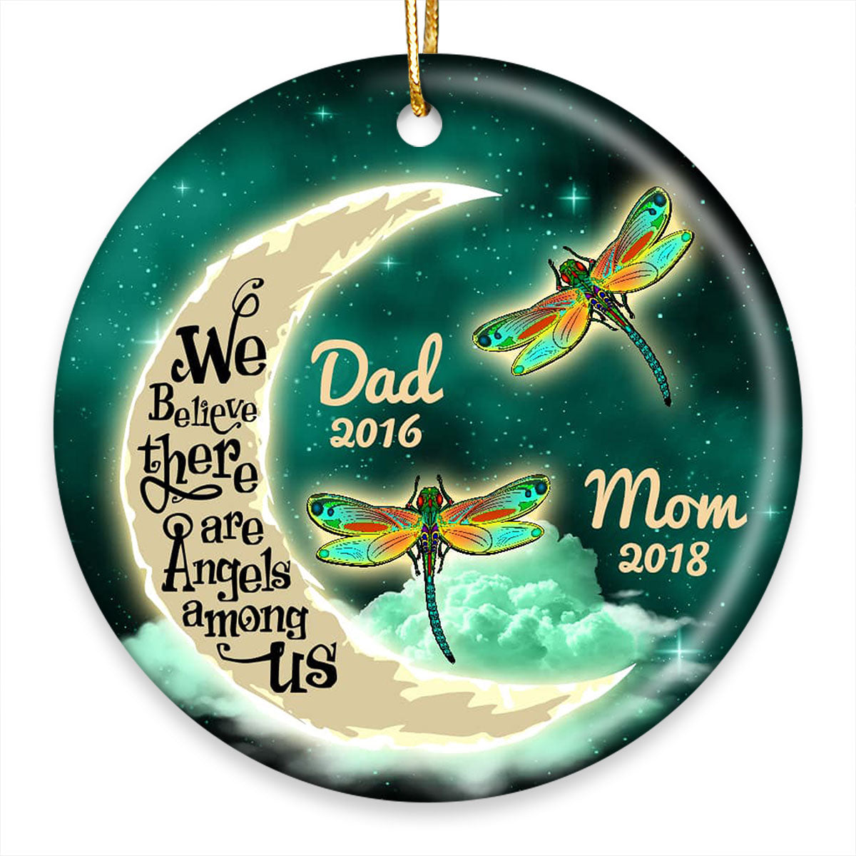 Moon And Dragonflies Memorial Personalized Circle Ornament