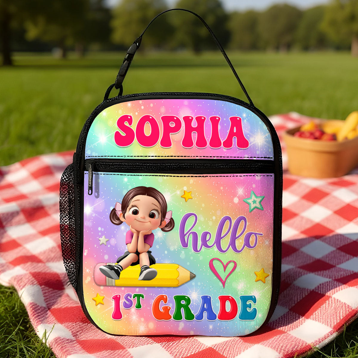 Kid Sitting On Pencil Personalized Insulated Kid Lunch Bag, Back To School gift