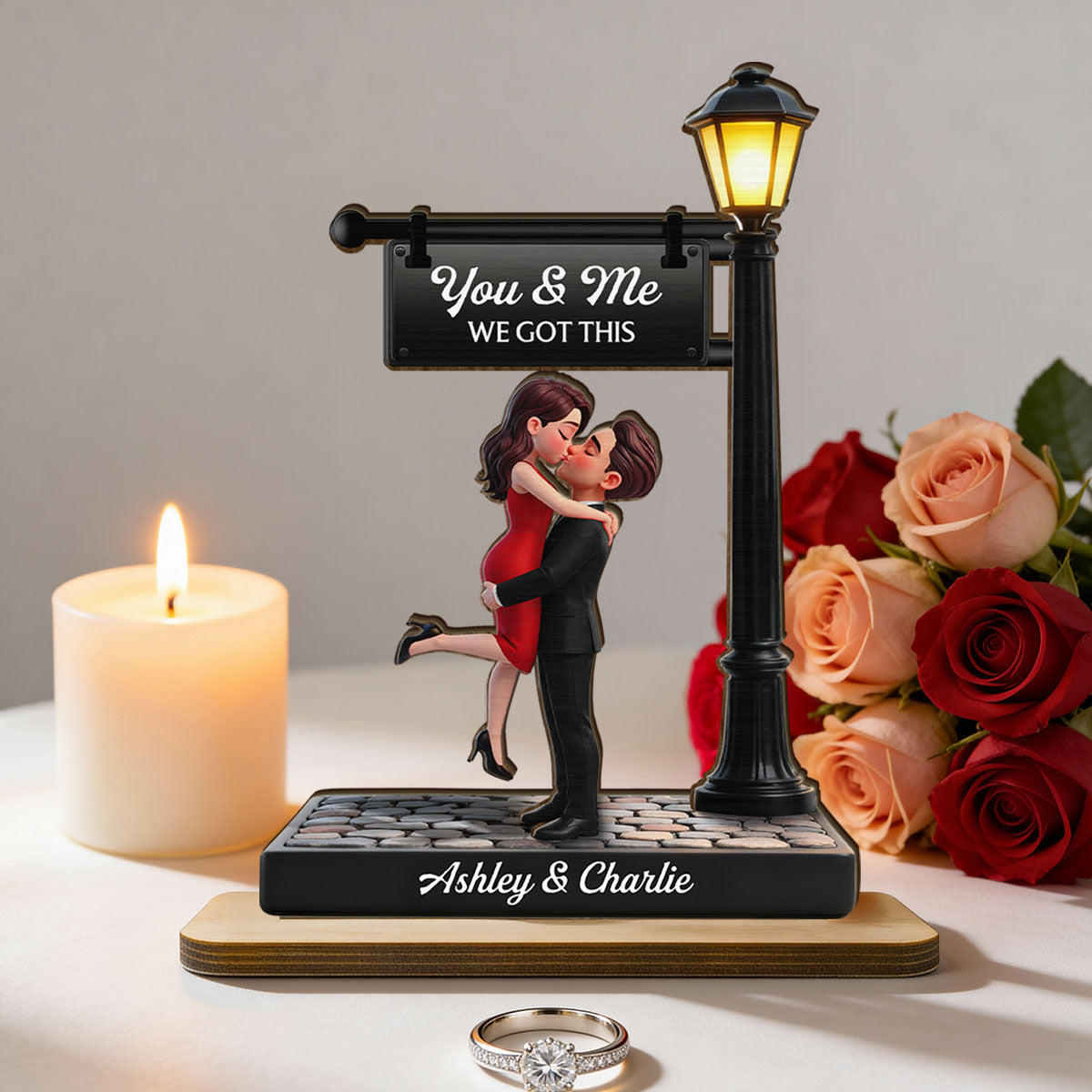 Timeless Love Under The Light - Personalized 2-Layered Wooden Plaque - Heartfelt Anniversary Gift, Wedding Gift For Couple, Custom Date Gift for Mom & Her, Unique Mother’s Day, Anniversary or Birthday Keepsake