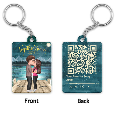 Doll Couple Kissing In Green Moon Night Favorite Song Scannable QR Code Personalized Acrylic Keychain