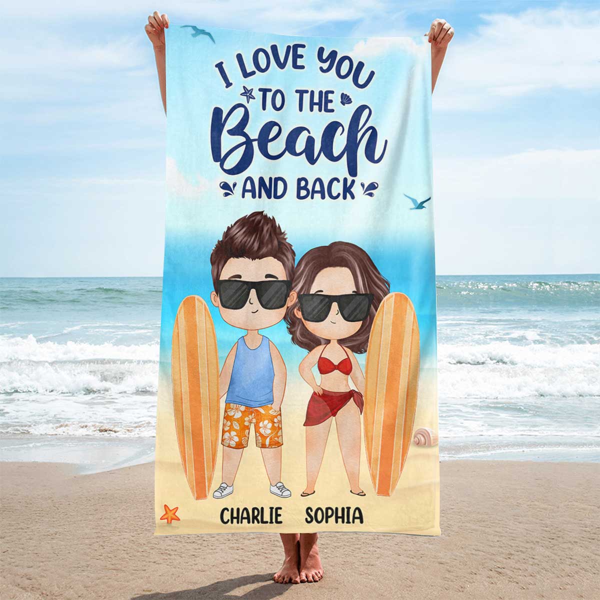 Watercolor Couple At The Beach Personalized Beach Towel