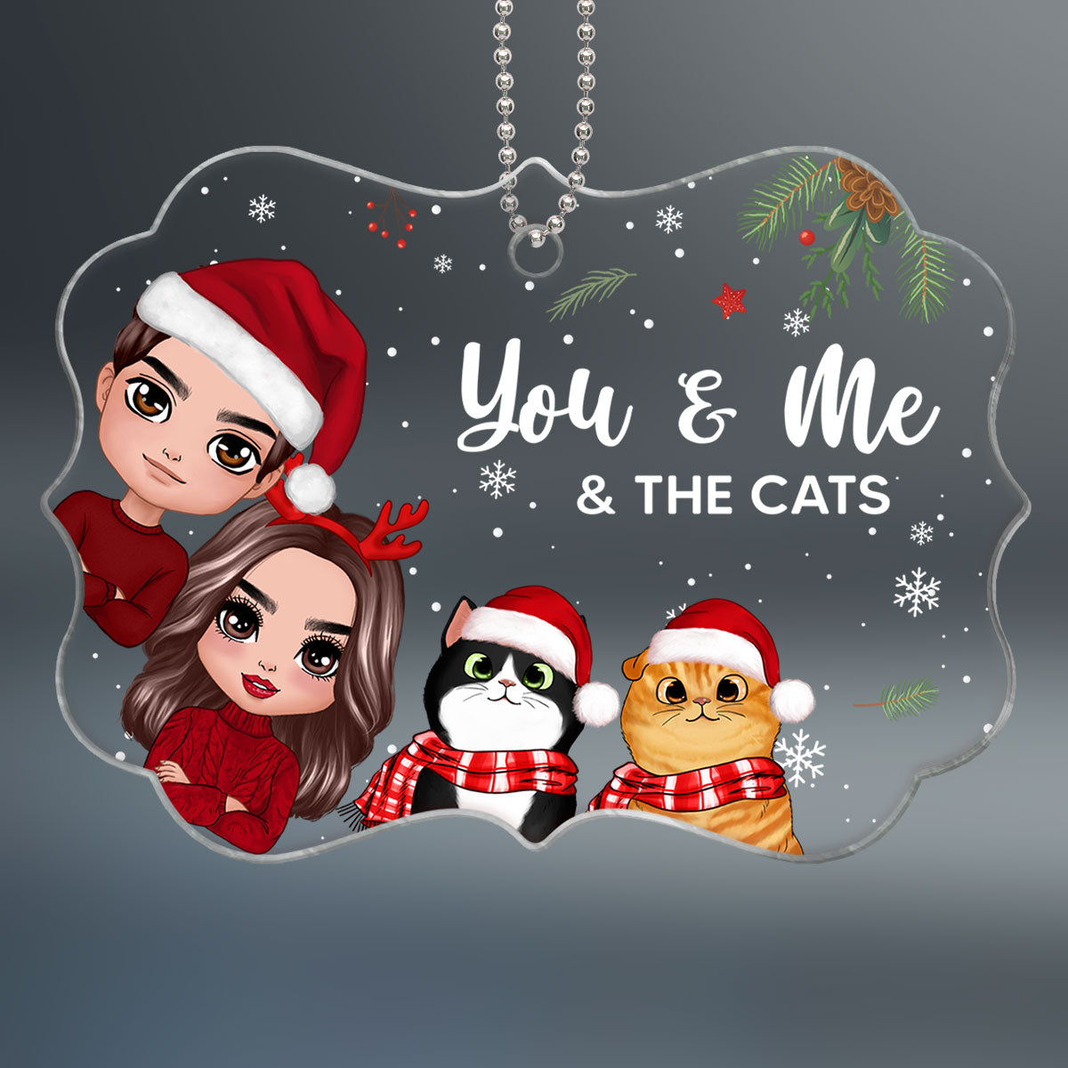You Me & The Cats Peeking Christmas Personalized Acrylic Ornament