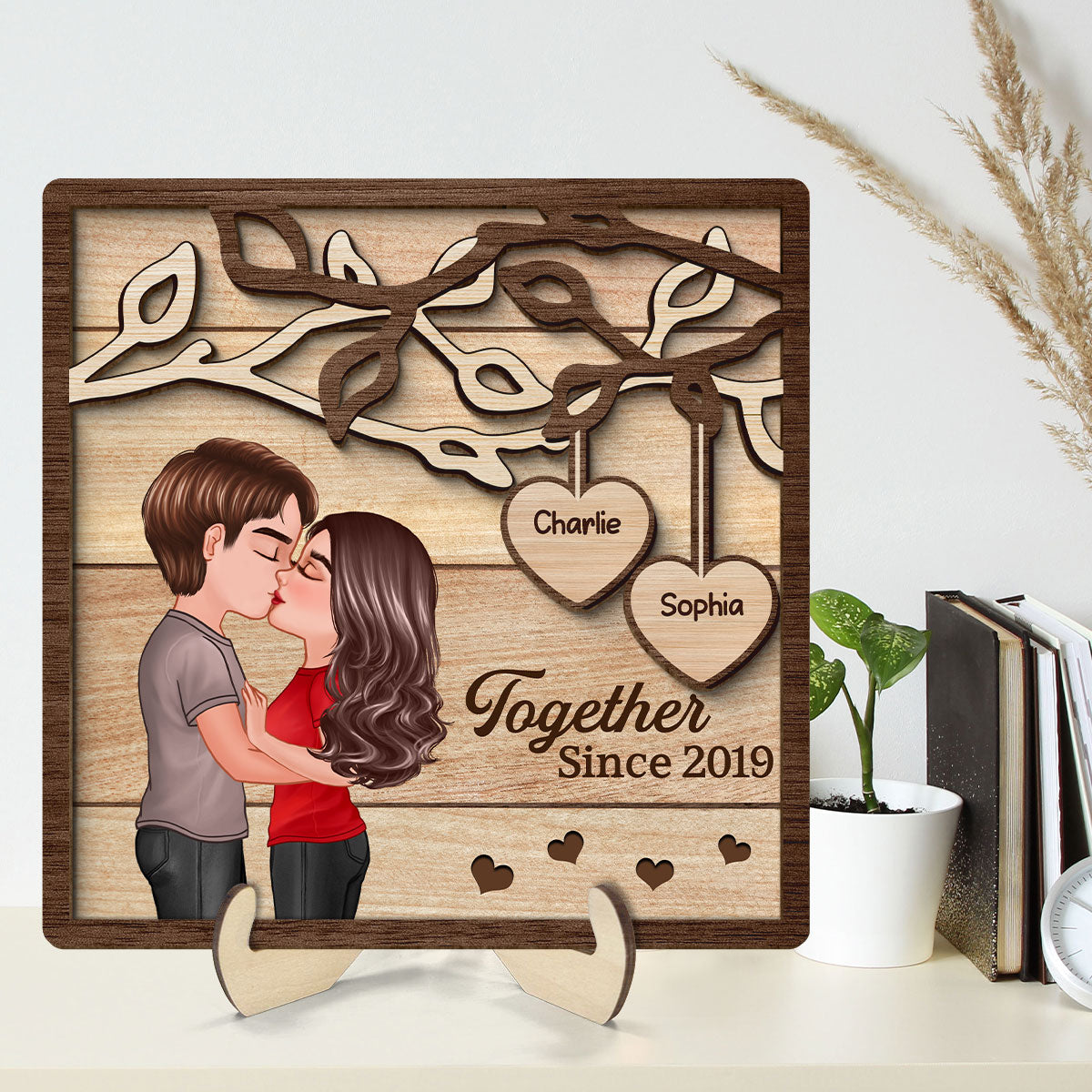 Couple Kissing Under Tree Personalized 2-Layer Wooden Plaque,  Gift for Him, Gift for Her