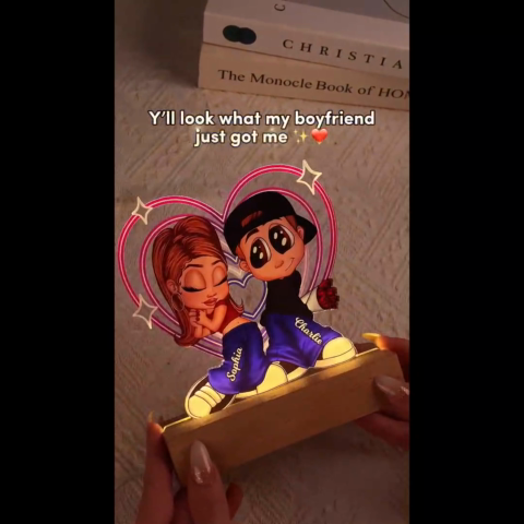 Y2K Couple Retro Heart Personalized Acrylic LED Night Light, Unique Valentine's Day Gift For Him, Gift For Her
