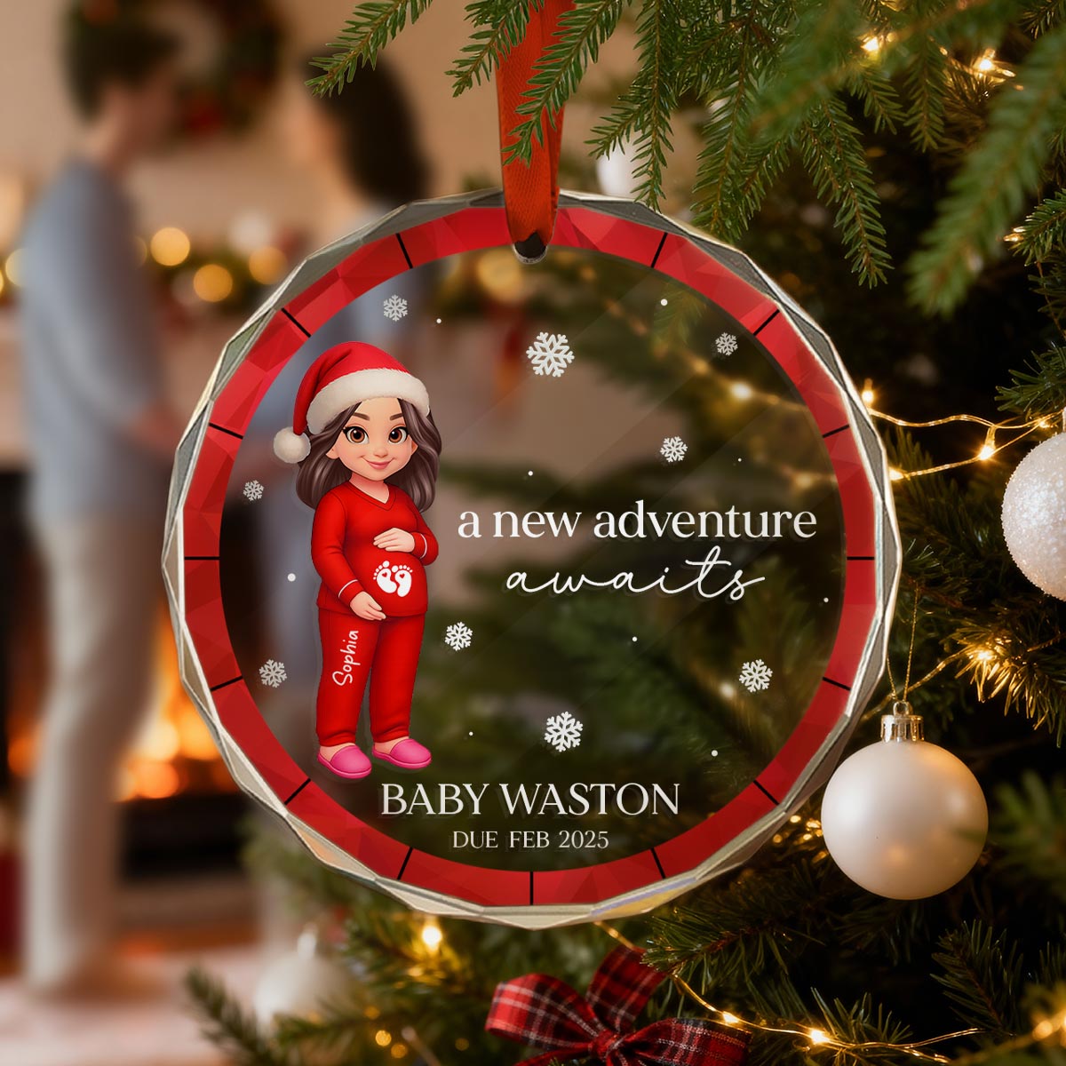 Christmas Pregnant Mom Baby Bump Pregnancy Expecting Baby Arriving - Personalized Glass Ornament