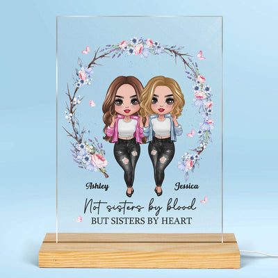 Besties Sisters Floral Wreath Personalized Plaque LED Night Light