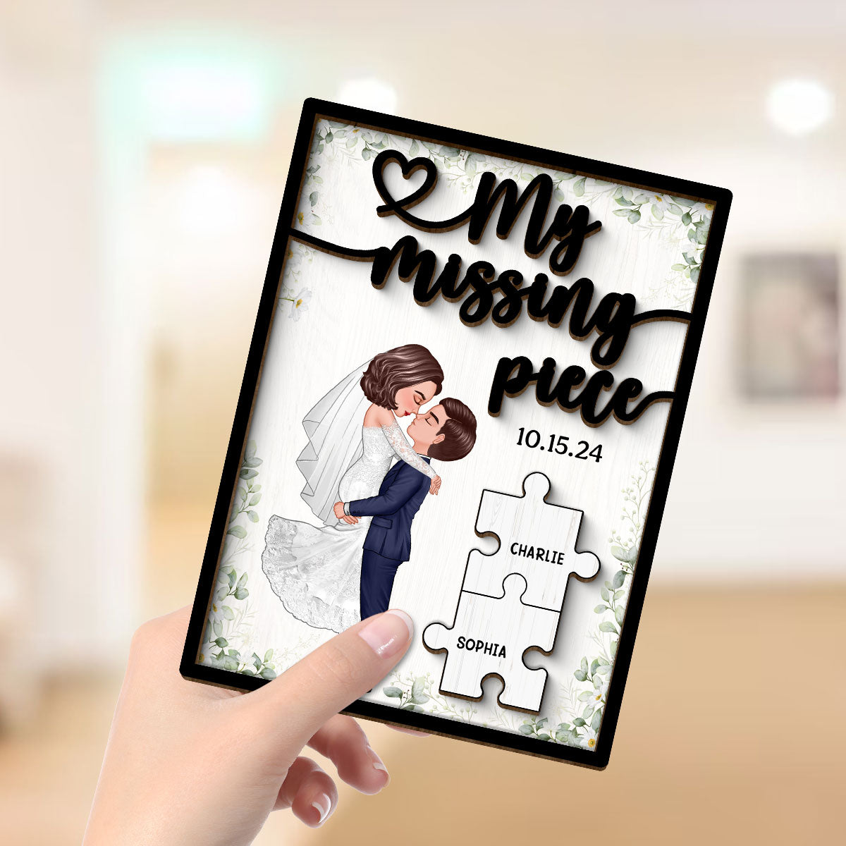 Couple Groom Bride My Missing Piece Personalized 2-Layered Wooden Plaque, Perfect Valentine's Home Decor,  Gift For Him, For Her, Wedding Gift, Anniversary Gift