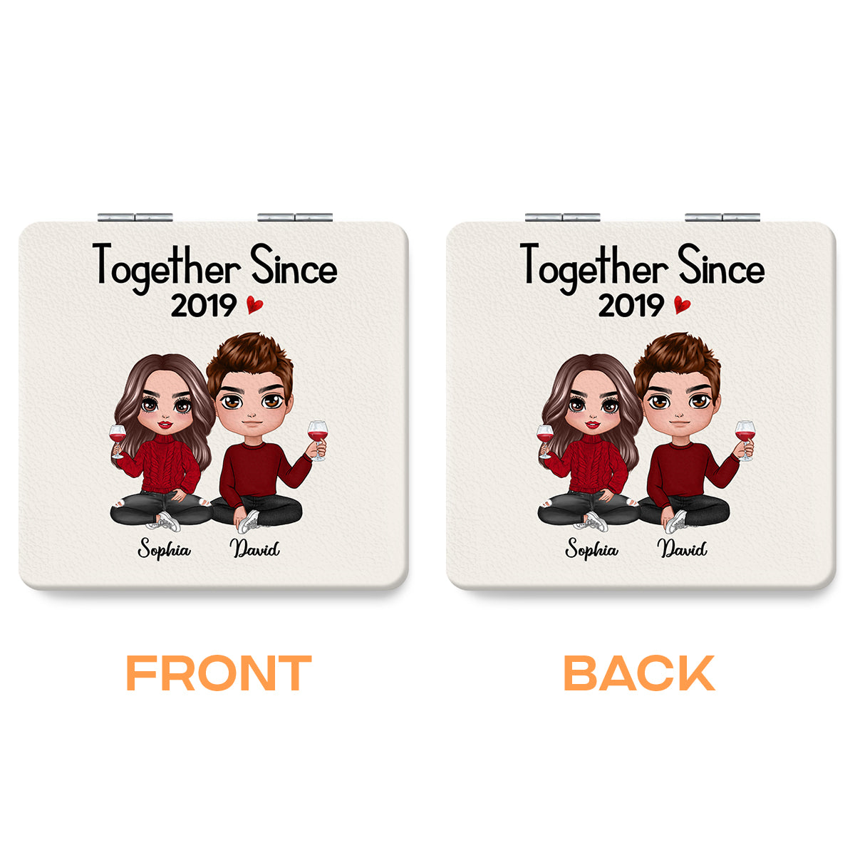 Doll Couple Sitting Together Since Personalized Square Compact Mirror