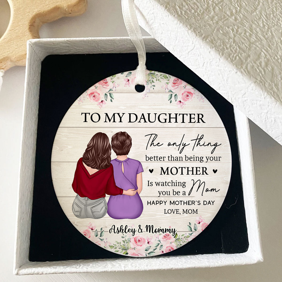 To My Daughter From Mom Personalized Circle Ceramic Ornament, Heartfelt 2025 Gift For Daughter