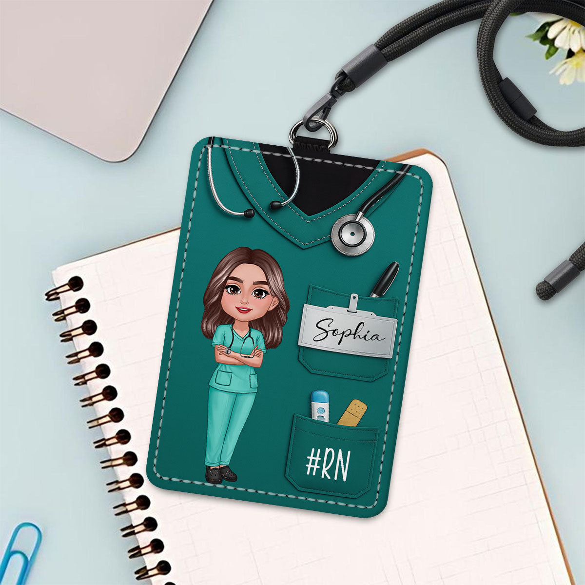 Scrub Theme Nurse CNA CMA RN LPN Name Personalized ID Badge Holder