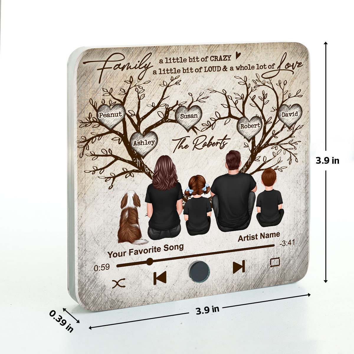Family Heart Tree Sitting Personalized Music Fridge Magnet, Home Decoration, Anniversary Gift For Family, Gift For Husband, Wife
