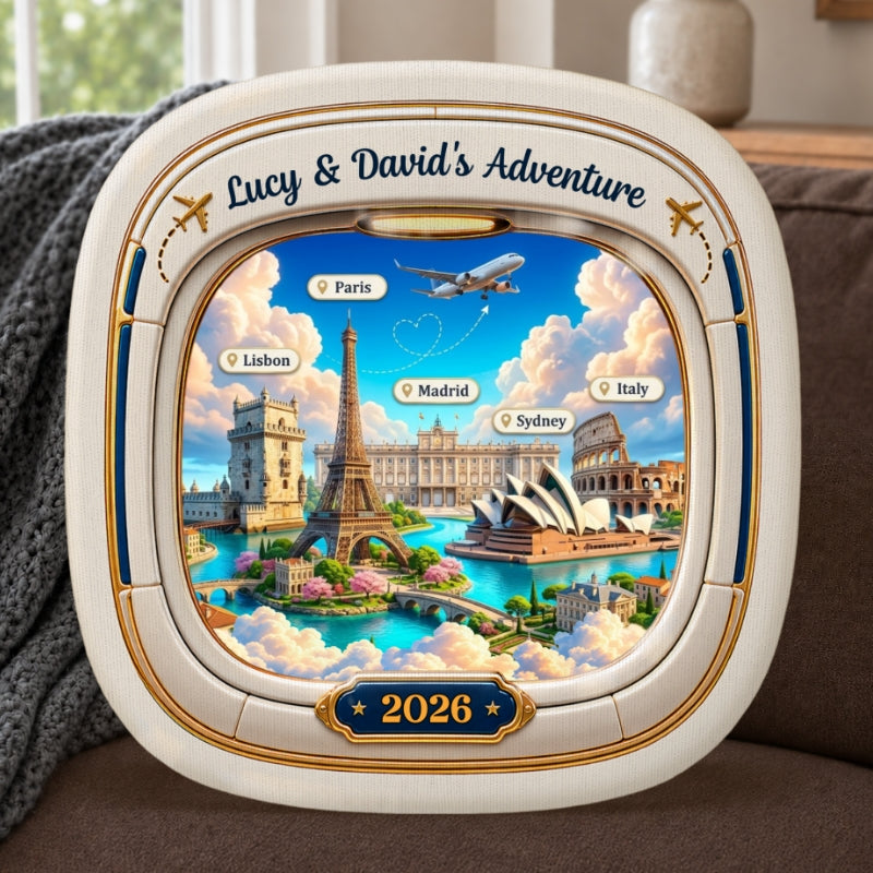 Travel Destination Landmarks From Airplane Window 2D Flat Printed - Personalized Pillow - Traveling Destination Keepsake, Gift For Traveling Lovers