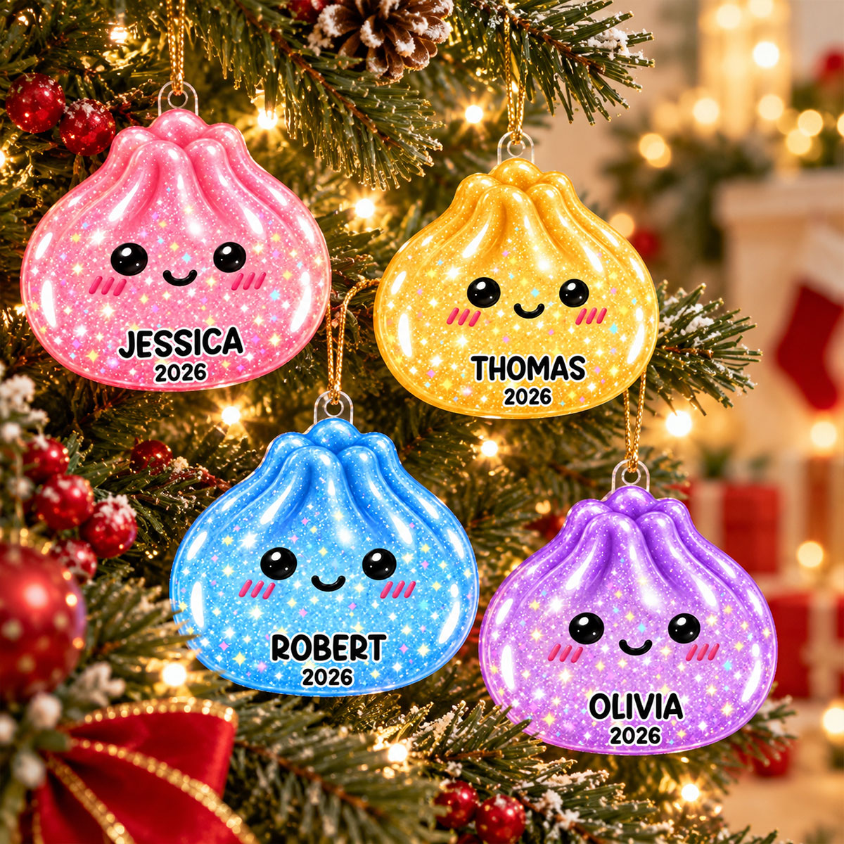 Super Cute Funny Dumpling Dim Sum Custom Name - Personalized Acrylic Ornament - Christmas Gift, Keepsake For Kids, Teenagers