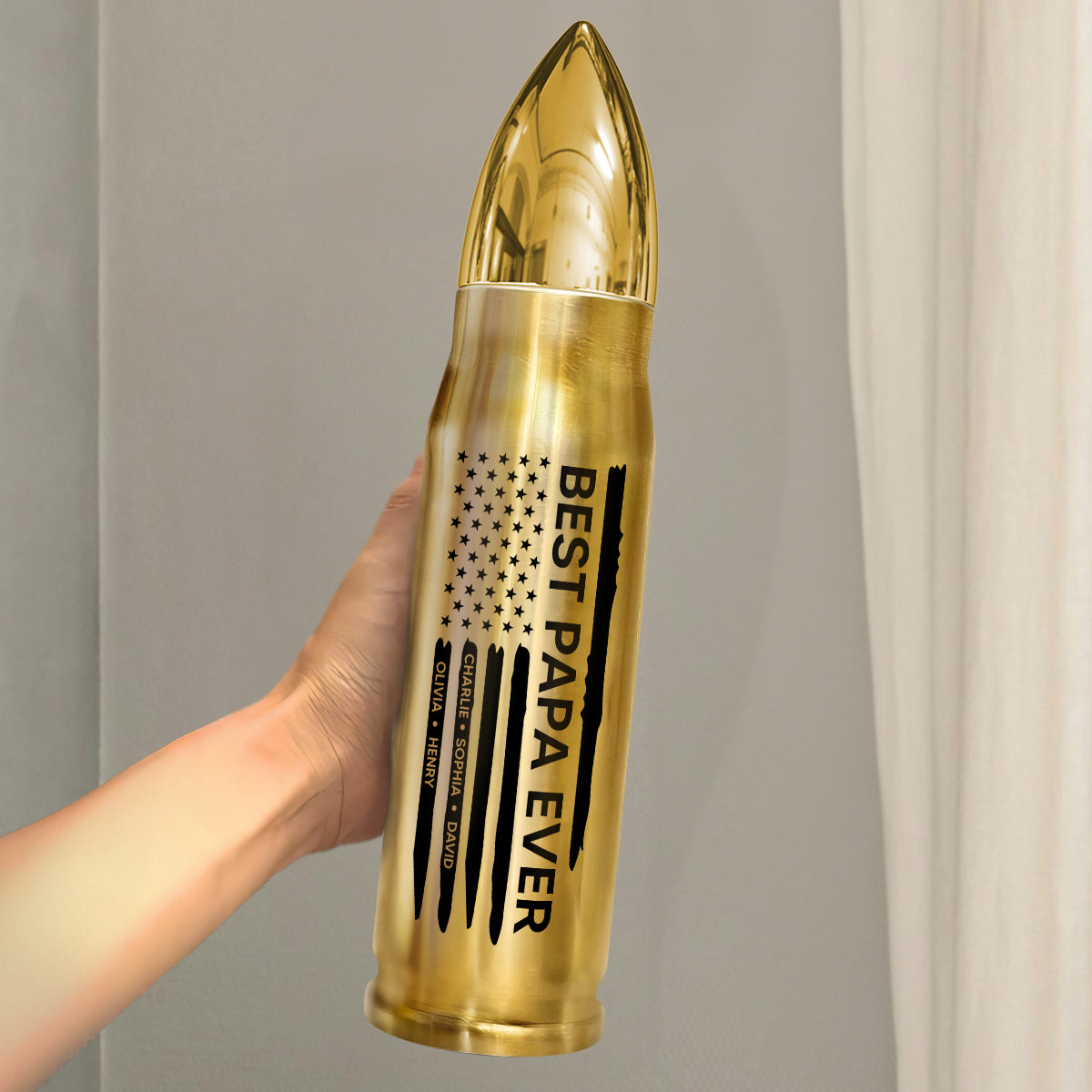 Best Dad Papa Grandpa Ever Kids Names In Nation Flag Personalized Bullet Tumbler