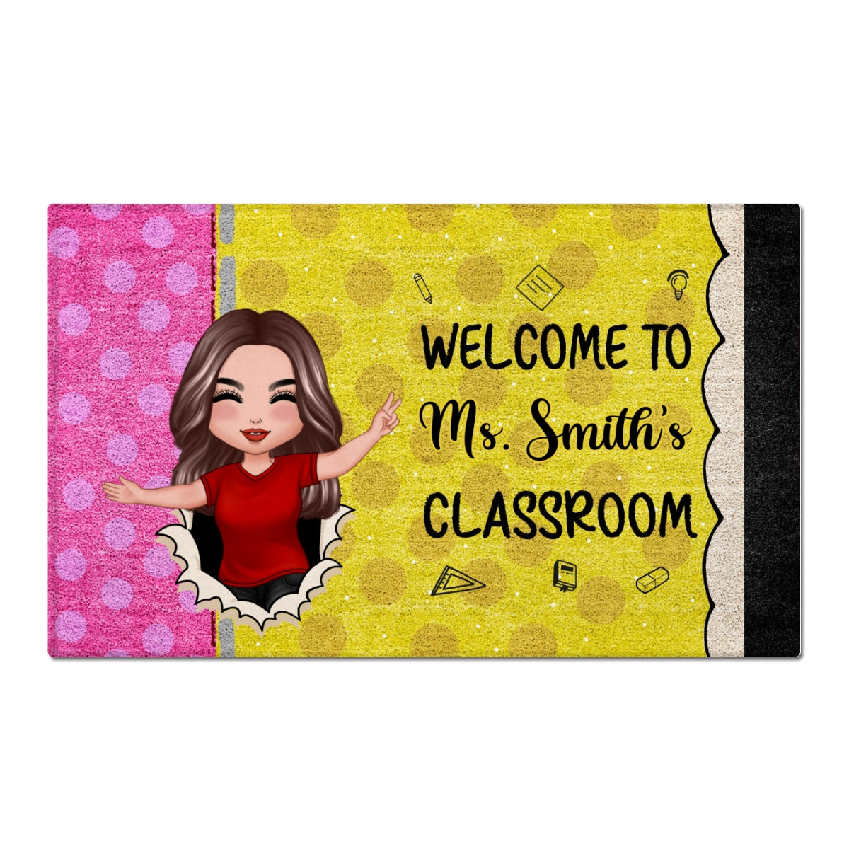 Welcome To My Class Happy Teacher Pencil Theme Personalized Doormat, Classroom Decor