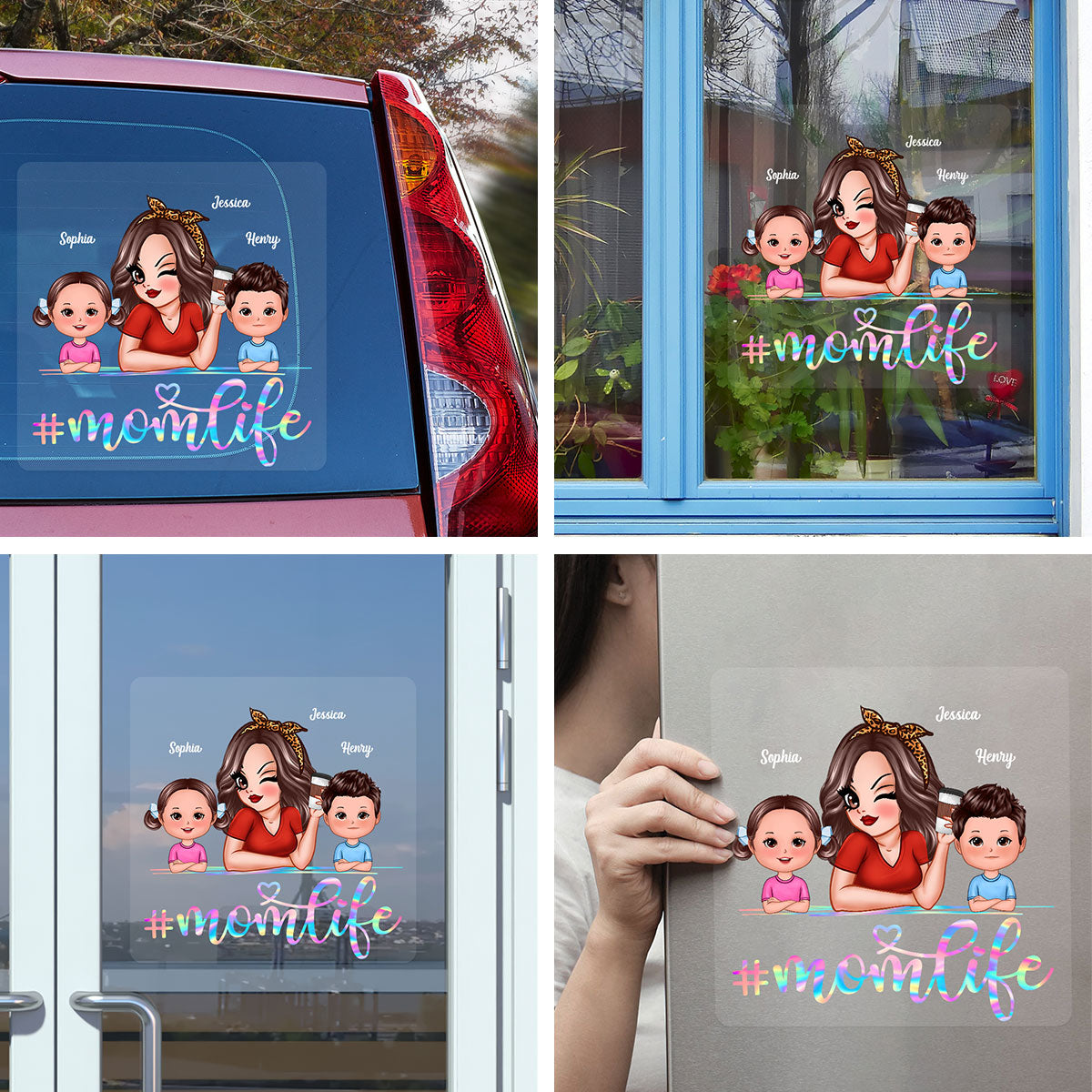 Mom Life Cute Kids Decor On Car Fridge Window Personalized Decal