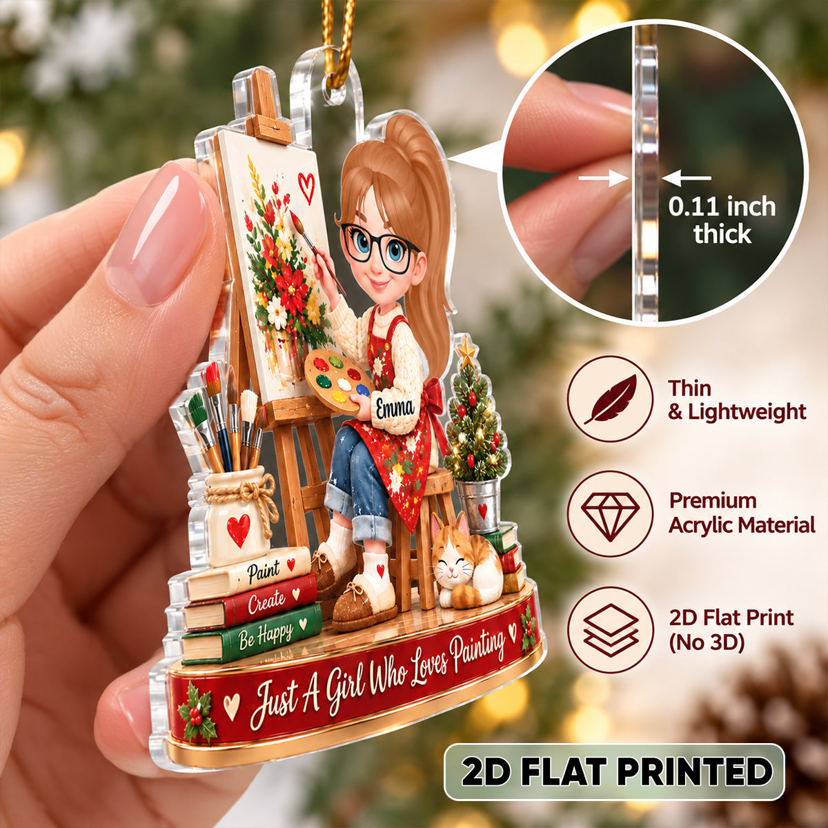Just a Girl Who Loves Painting - Personalized Acrylic Ornament - Christmas Gift for Daughter, Granddaughter