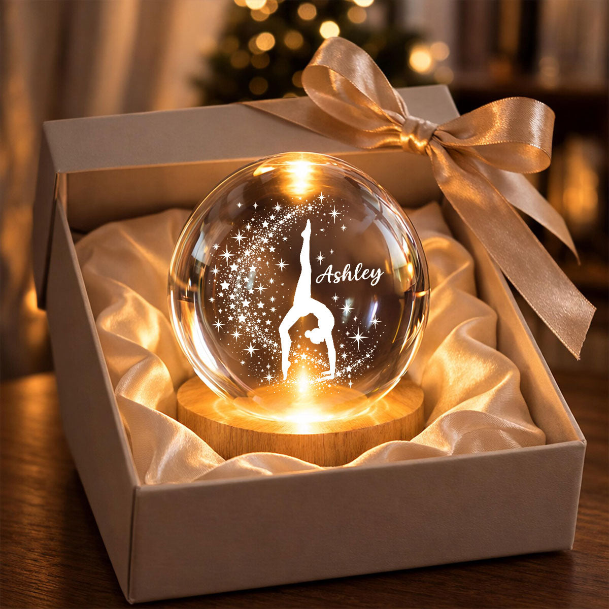 Beautiful Gymnastic Girl Custom Name - Personalized Crystal Ball LED Night Light - Christmas Gift For Gymnastic Girl, Gymnast, Daughter, Granddaughter,