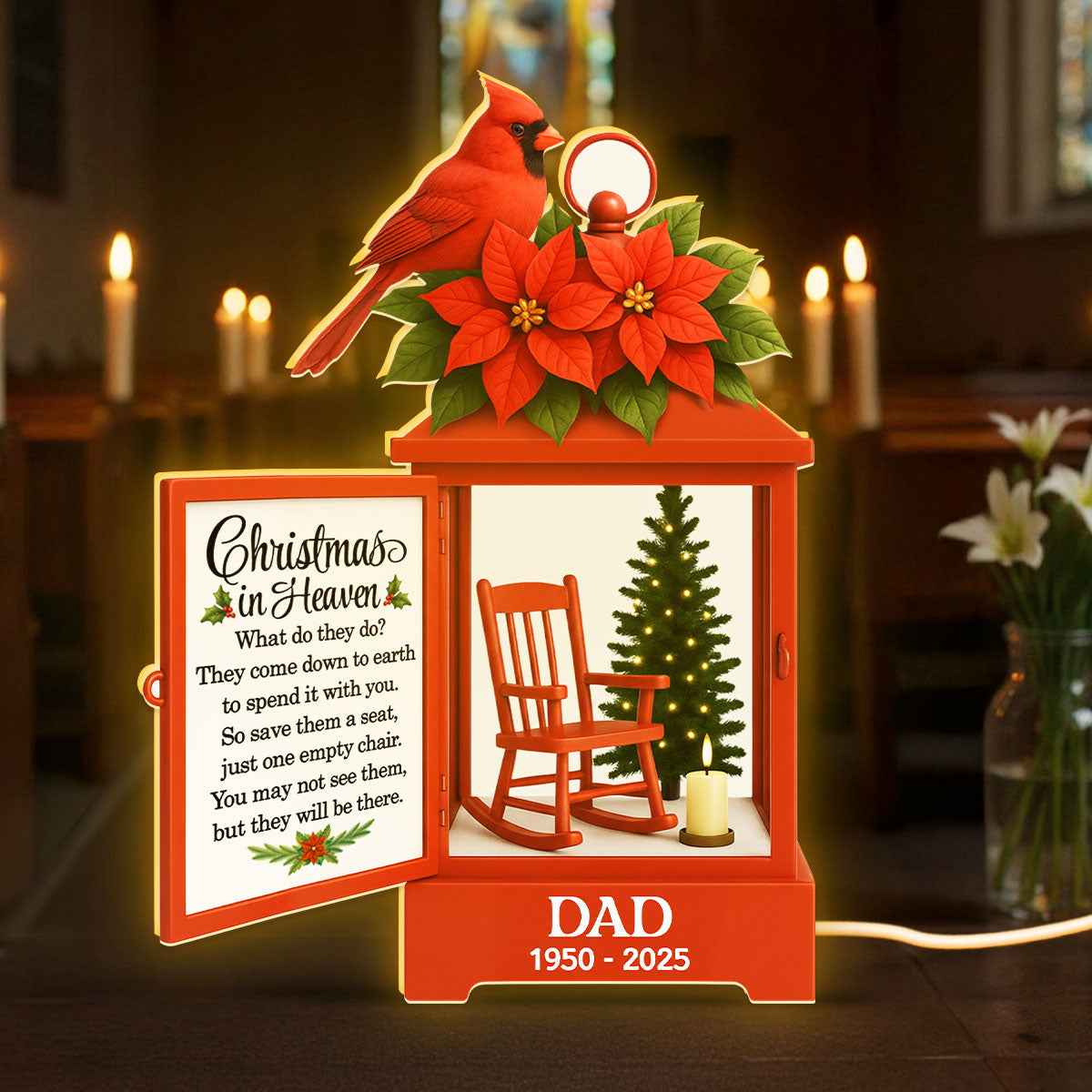 Christmas In Heaven Cardinal - Personalized Light Box - Meaningful Sympathy Memorial Keepsake