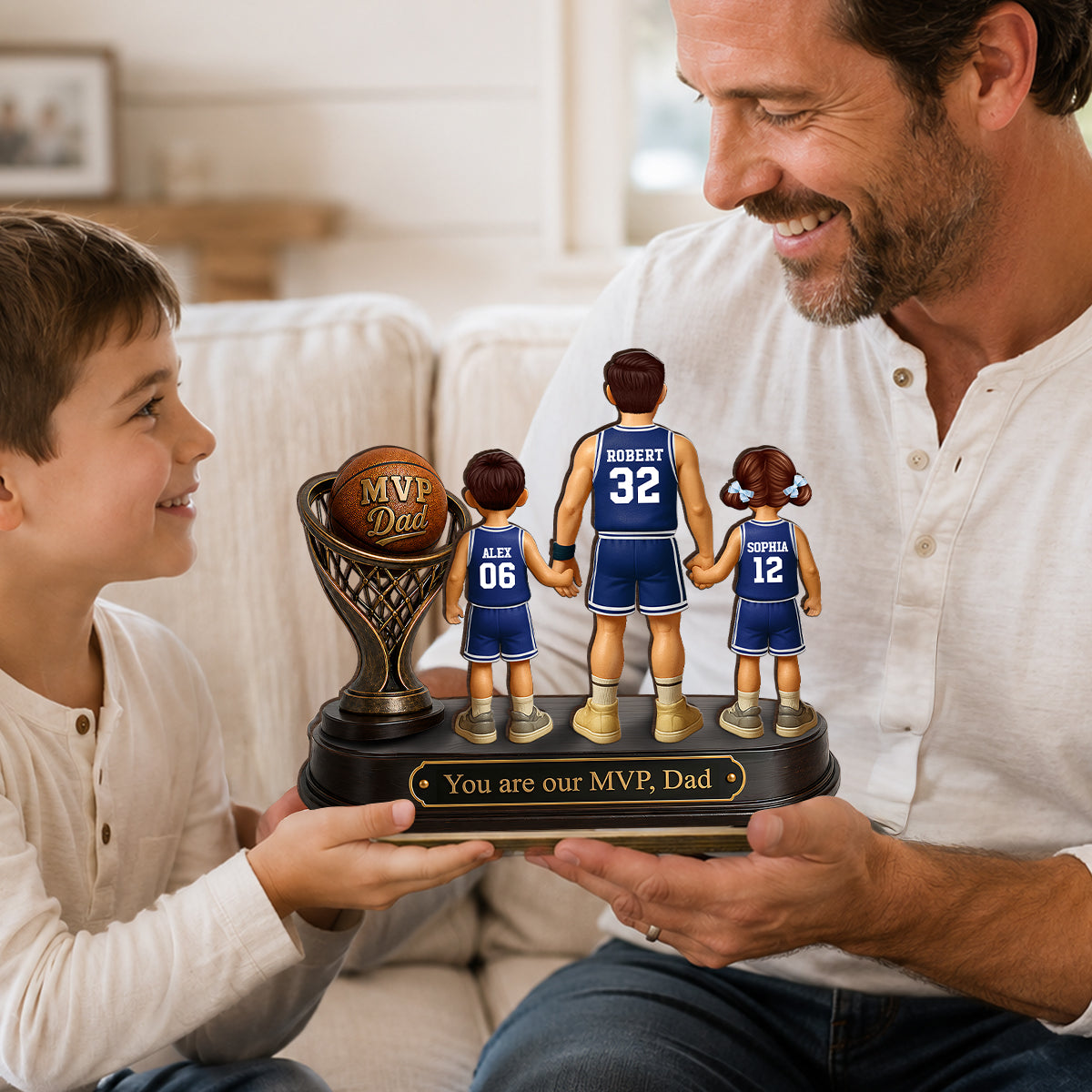 We Scored the Best Dad Basketball Trophy - Personalized 2-Layered Wooden Plaque - Father's Day Gift for Dad, Husband