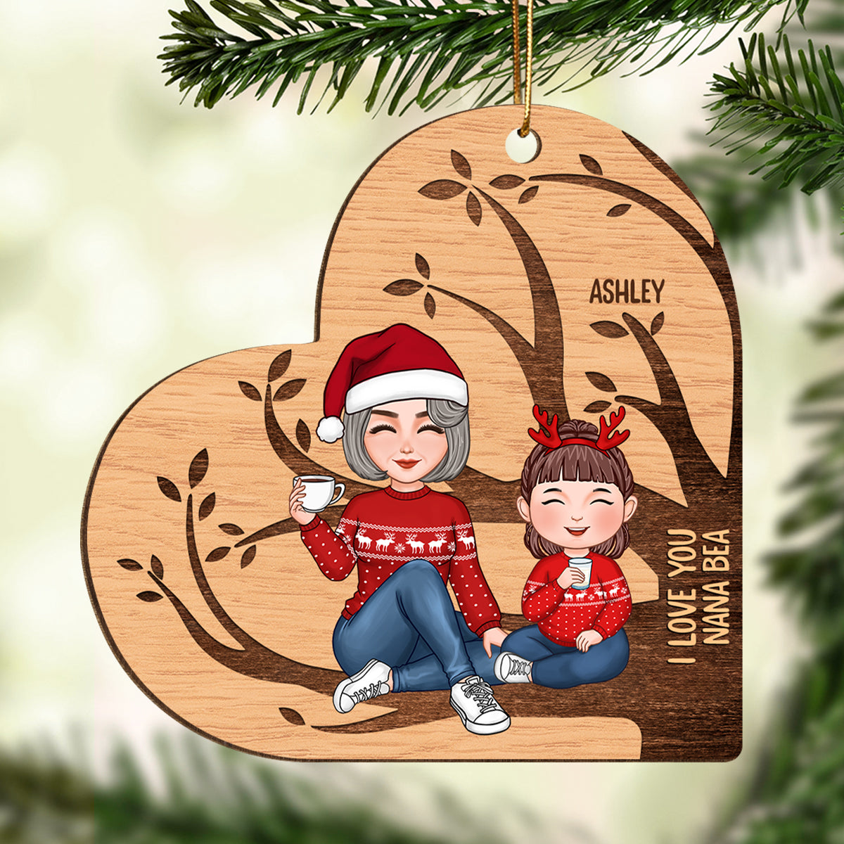 We Love You Grandma Family Tree Name Personalized Wooden Ornament