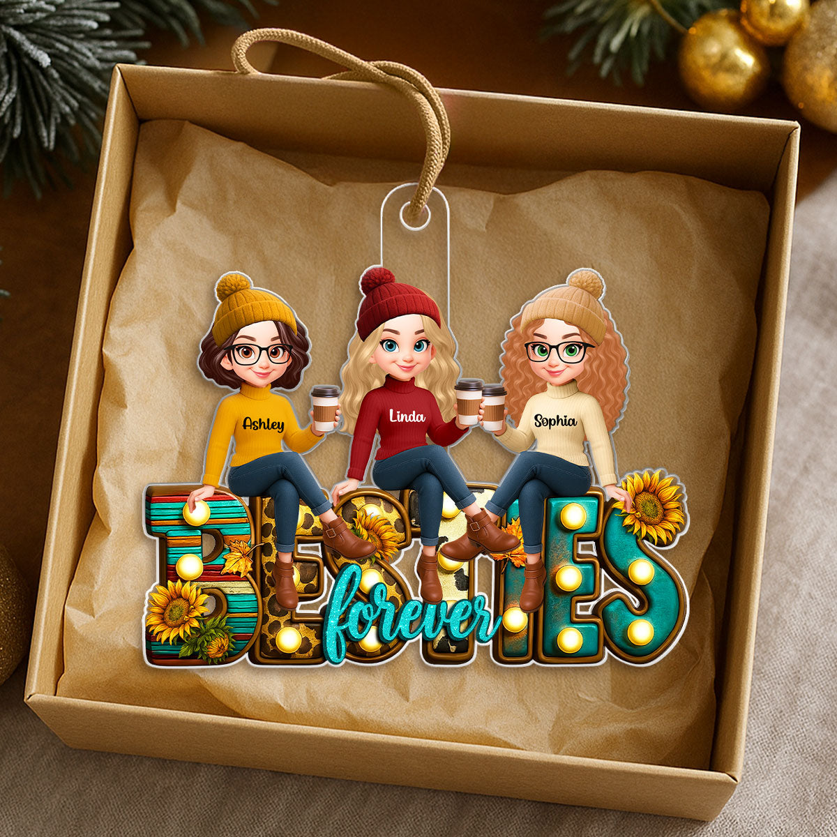 Western Besties Sitting Personalized Acrylic Ornament, Fall Gift for Best Friends