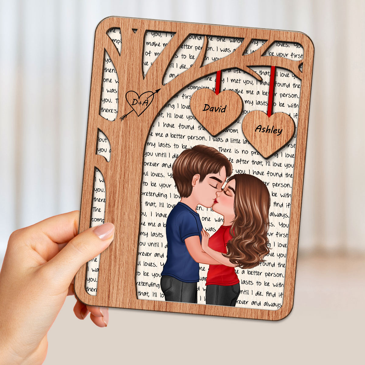 Couple Kissing Under Tree Love  Gift For Him For Her Personalized 2-Layer Wooden Plaque