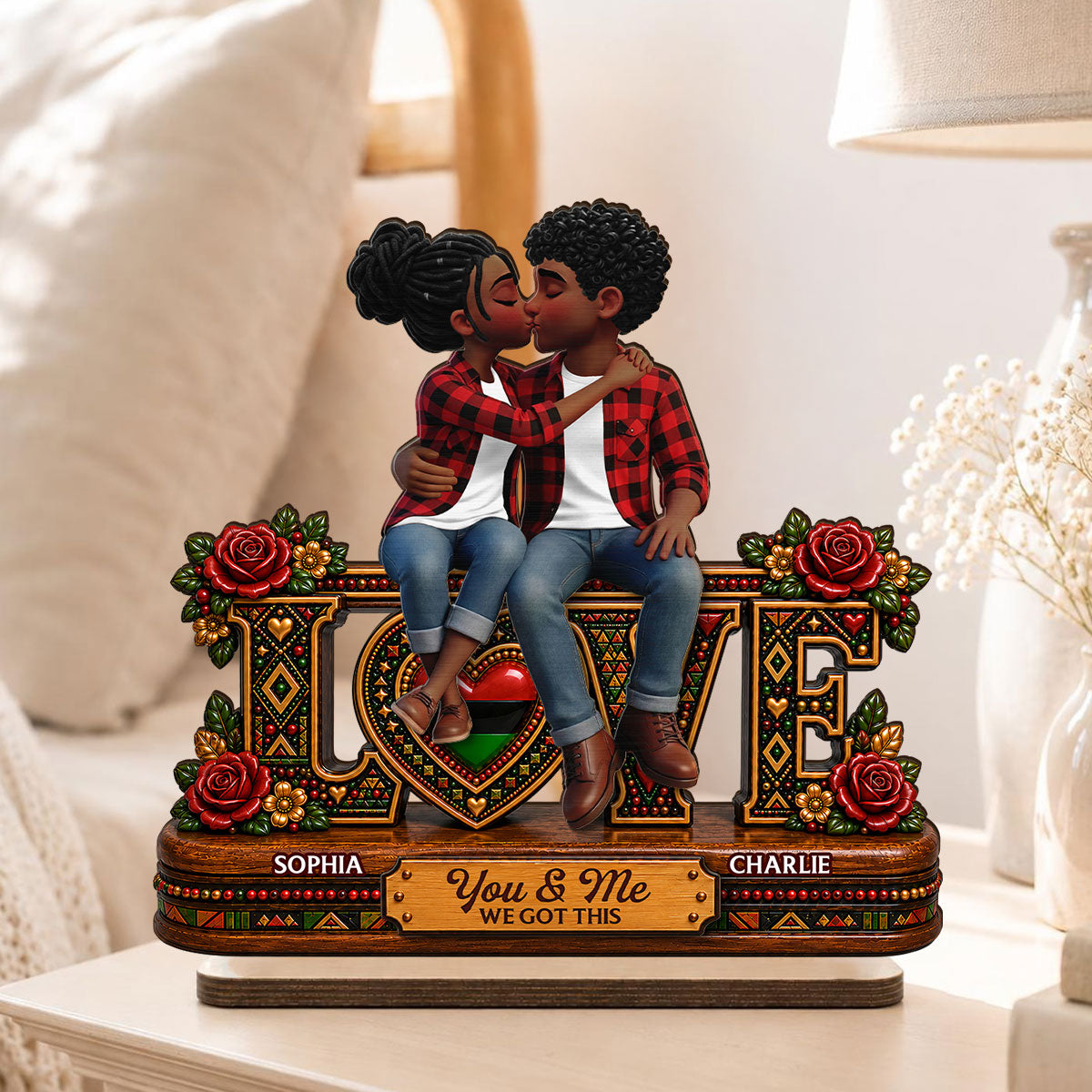 Eternal Love Couple Together - Personalized 2-Layered Wooden Plaque - Anniversary Gift For Couple