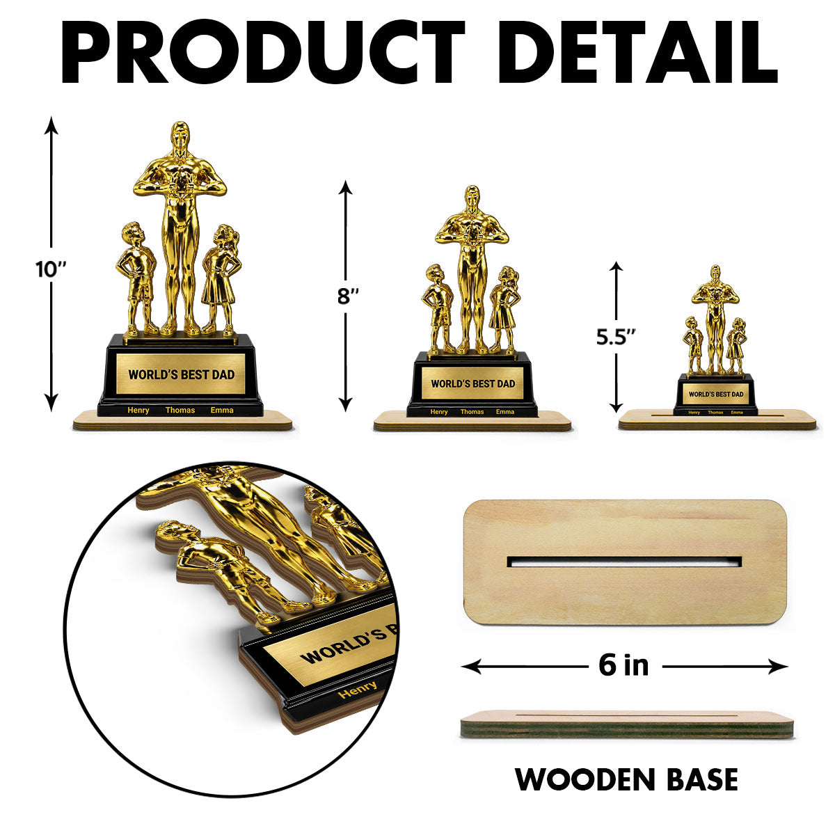 World's Best Dad Trophy - Personalized 2-Layered Wooden Plaque - Father's Day Gift for Dad, Husband
