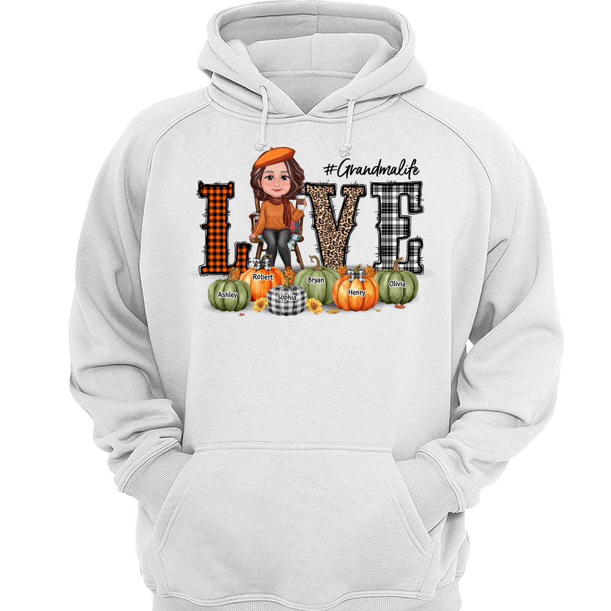LOVE Grandma Life Fall Season Pumpkin Names Personalized Shirt