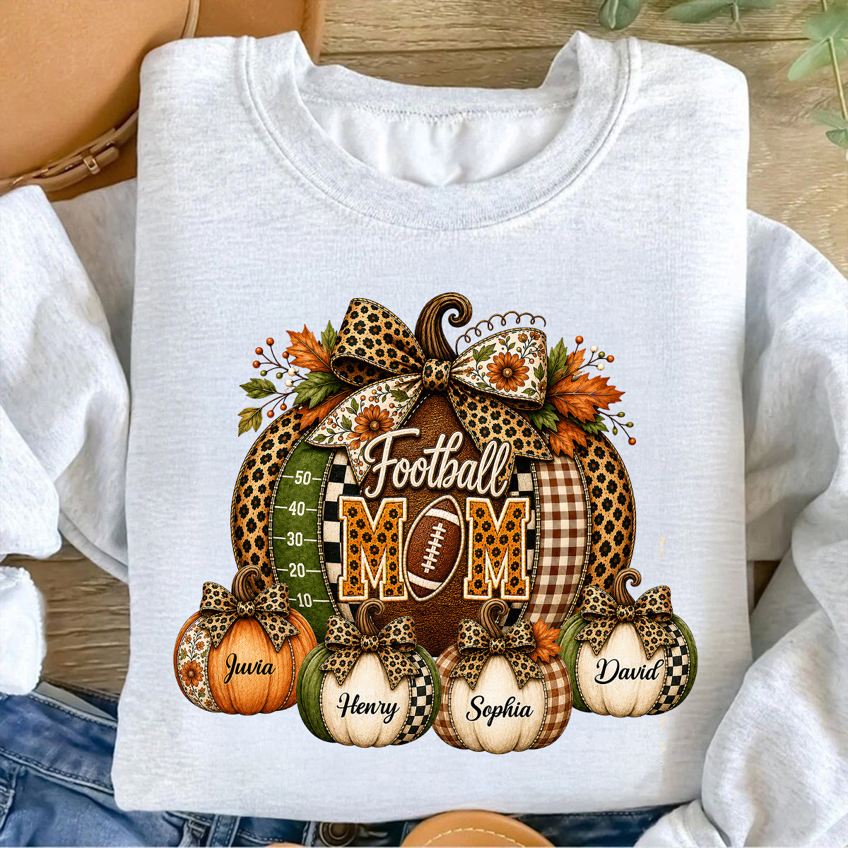 Football Mom Grandma Pumpkin Leopard Pattern - Personalized Shirt - Trendy Fall Tee for Football Mama