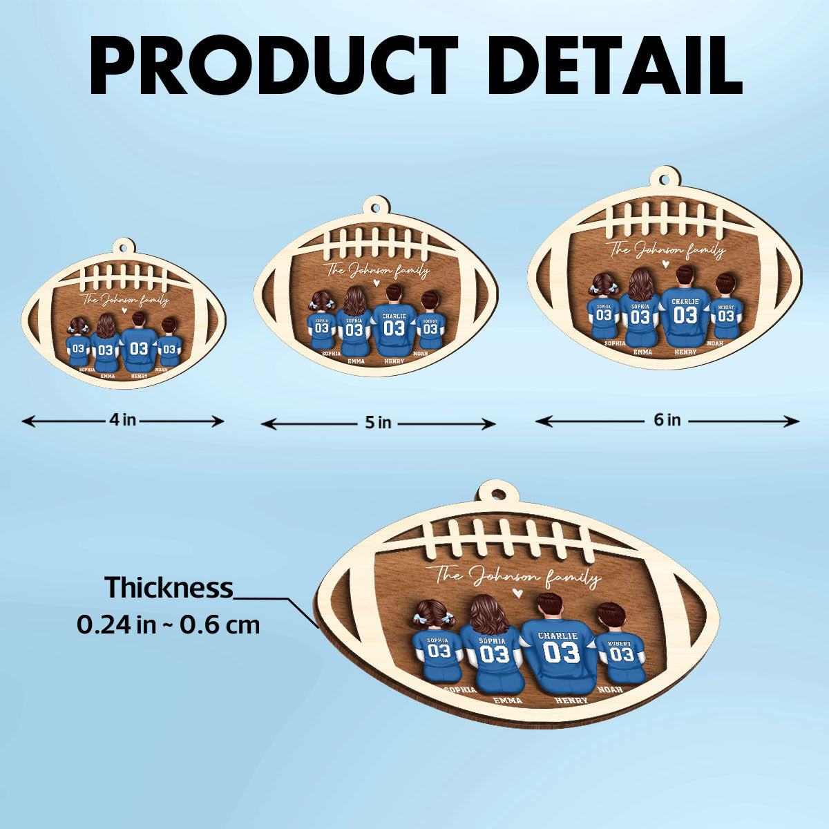 Football Family Personalized 2-Layered Wooden Ornament, Christmas Gift For Family