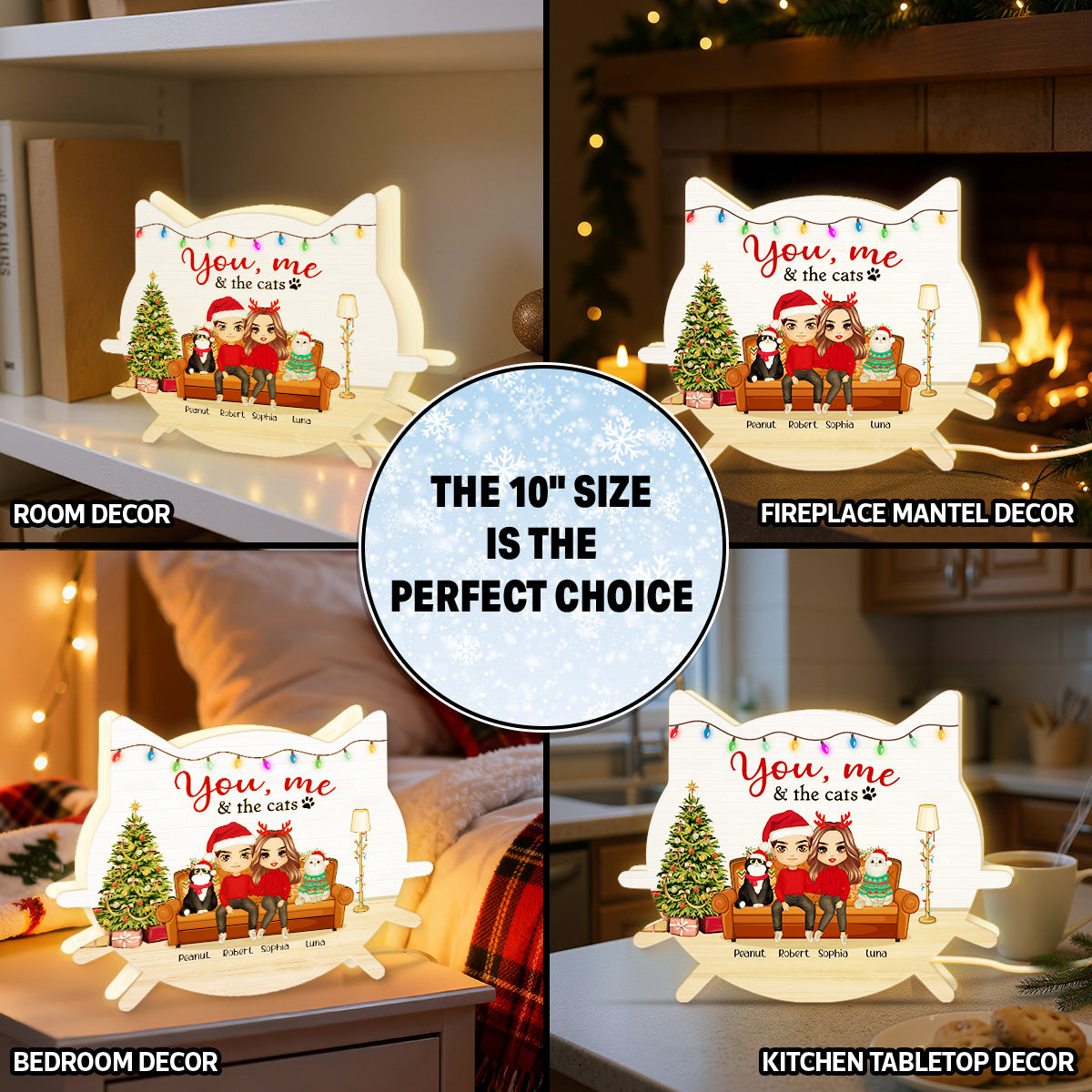 Christmas Couple You And Me And The Cats - Personalized Light Box - Gift For Cat Lovers