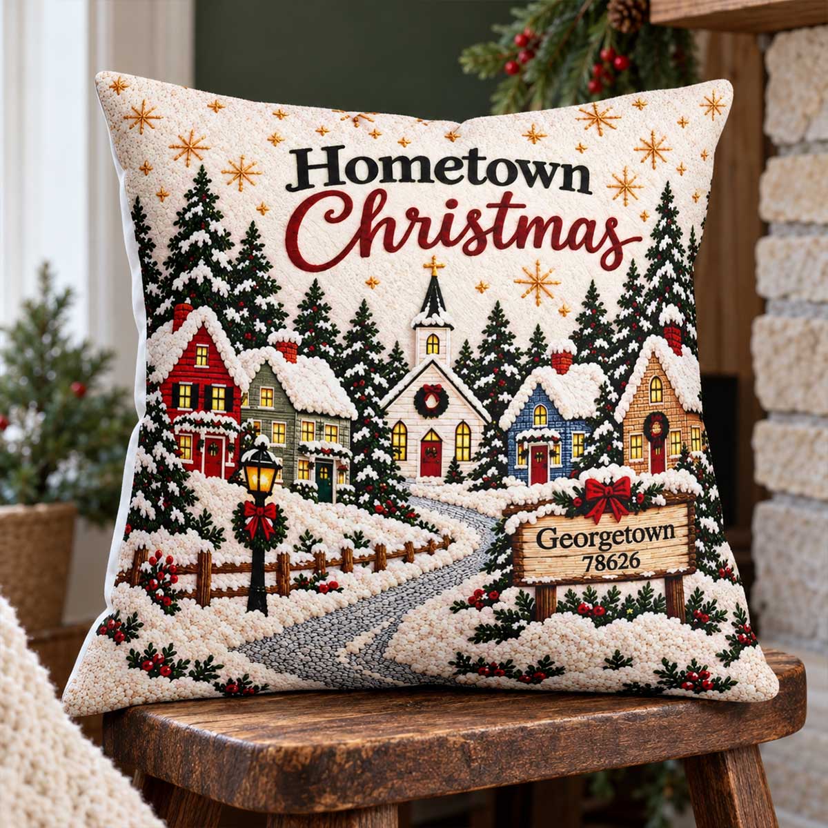 Christmas Village Pillow Custom Zip Code 2D Printed - Personalized Pillow - Christmas Nostalgia Home Decor For Family