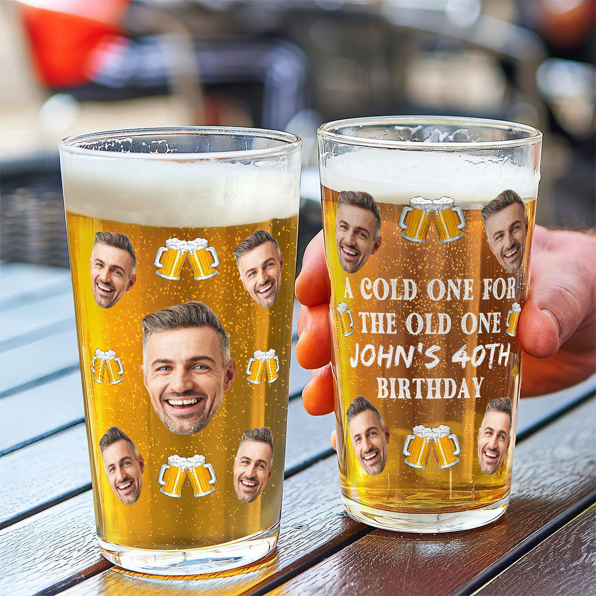 A Cold One For The Old One Photo Upload Funny Birthday Gift Personalized Beer Glass