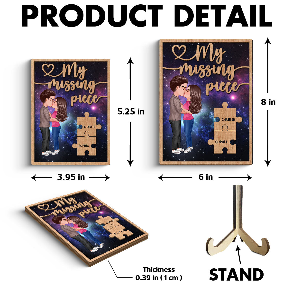 My Missing Piece Couple Kissing Galaxy Valentine‘s Day Gift For Him For Her Personalized 2-Layer Wooden Plaque