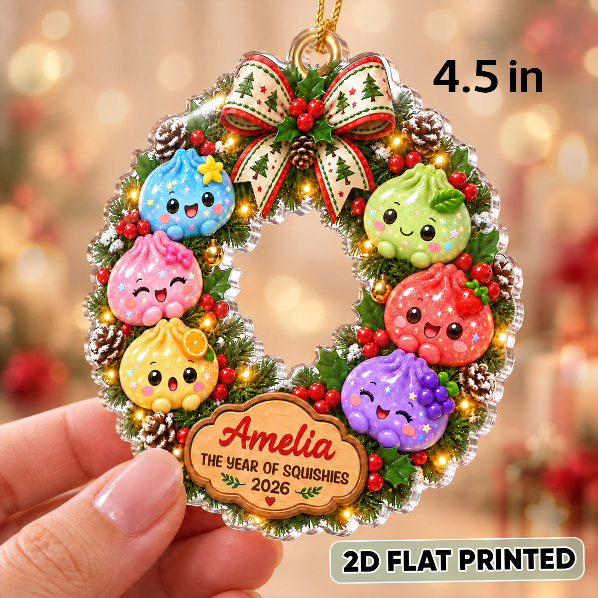 The Year Of Squishies Dumpling Wreath 2D Flat – Personalized Acrylic Ornament – Squishy Lover Christmas Keepsake 2026