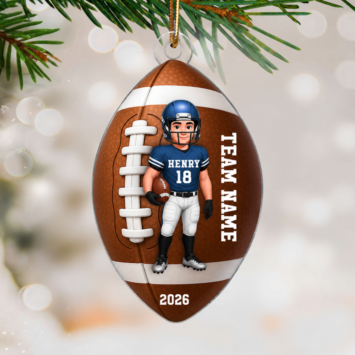 Football Player 3D Effect - Personalized Acrylic Ornament - Christmas Gift For Teen Boy, Son, Grandson