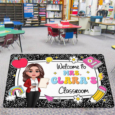 Teacher Composition Book Pattern - Personalized Doormat - Back To School Gift, Classroom Decoration
