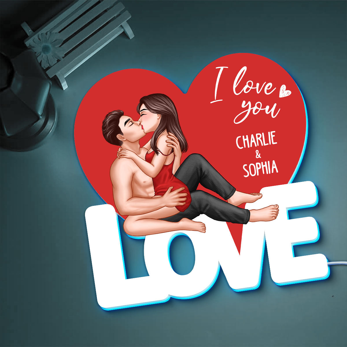 Sexy Couple Kissing On LOVE Heart Personalized Light Box