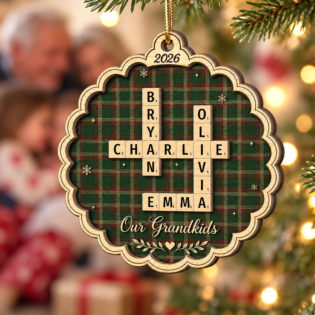 Name Puzzle Crossword Art - Personalized 2-Layer Wooden Ornament - Christmas Tree Decor For Grandparents, Family