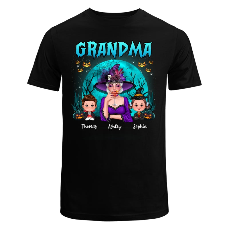 Halloween Grandma Mom Kids Teal Moon Personalized Shirt