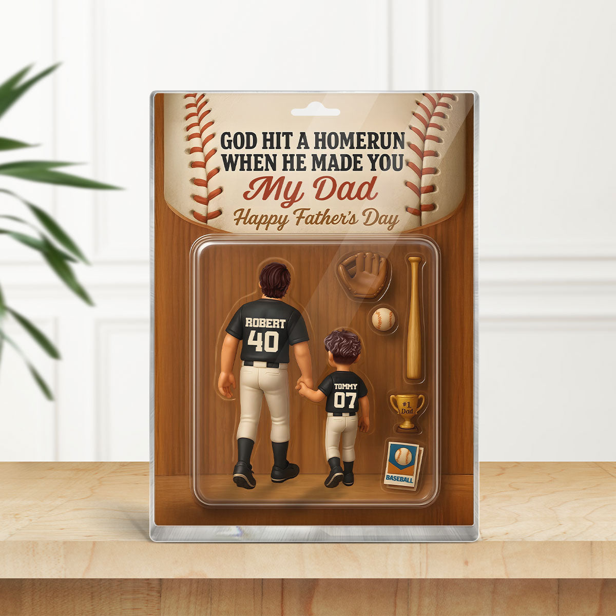 God Hit A Home Run When He Made You Our Dad Custom Action Figure Personalized Acrylic Block Plaque, Father's Day Gift for Baseball Dad